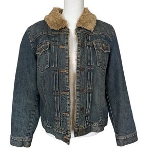 GAP Vintage Y2K Denim Jean Jacket Shearling Collar and Lining - Size L
